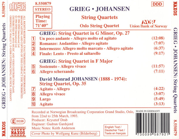 Edvard Grieg, David Monrad Johansen, Oslo String Quartet-1