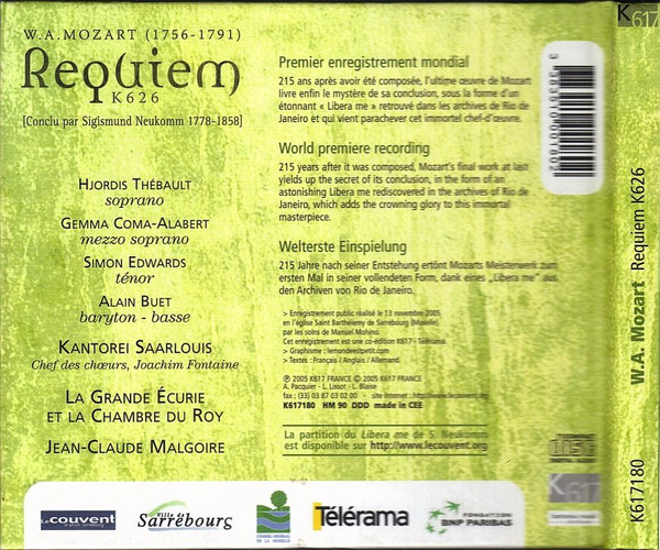 Wolfgang Amadeus Mozart, Jean-Claude Malgoire, Kantorei Saarlouis, La Grande Ecurie Et La Chambre Du Roy-1