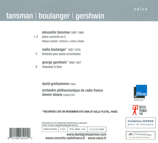 Alexandre Tansman, Nadia Boulanger, George Gershwin - David Greilsammer, Orchestre Philharmonique De Radio France, Steven Sloane-1