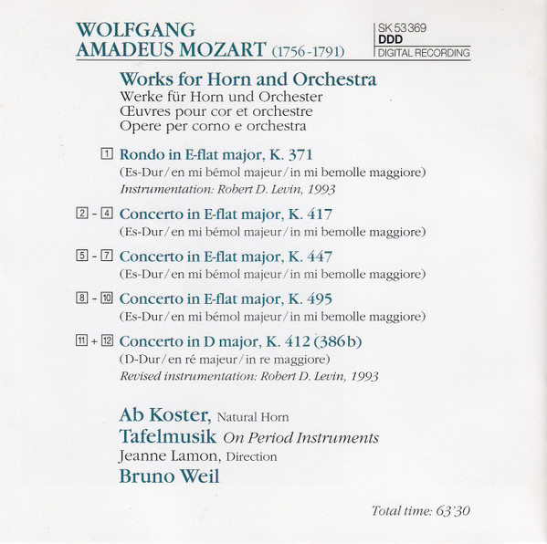 Mozart* - Ab Koster, Tafelmusik*, Bruno Weil-1