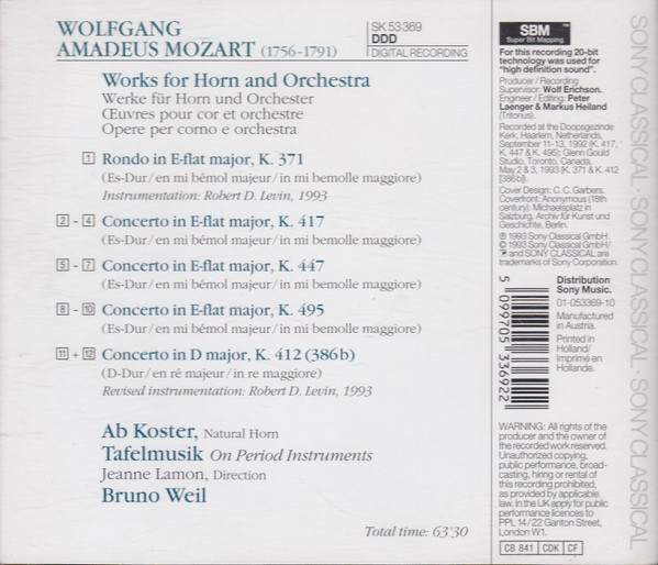 Mozart* - Ab Koster, Tafelmusik*, Bruno Weil-2