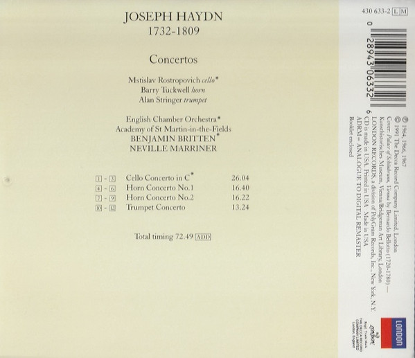 Haydn* – Stringer* • Tuckwell* • Rostropovich* / Britten* • Marriner*-1