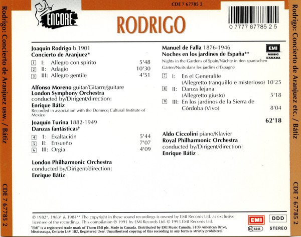 Joaquín Rodrigo, Manuel De Falla, Joaquín Turina, Alfredo Moreno, Aldo Ciccolini, Enrique Batiz-1