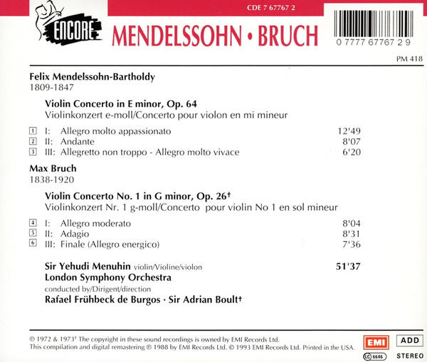 Mendelssohn*, Bruch*, Menuhin*, De Burgos*, Boult*-1