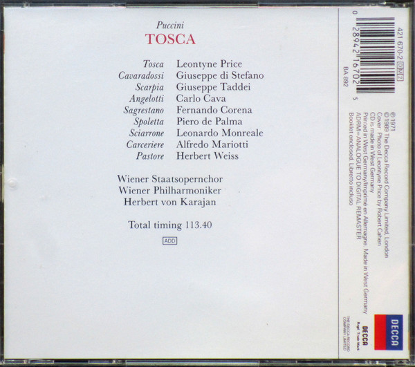 Puccini* - Price* • Di Stefano* • Taddei* • Corena* - Wiener Philharmoniker, Herbert von Karajan-1