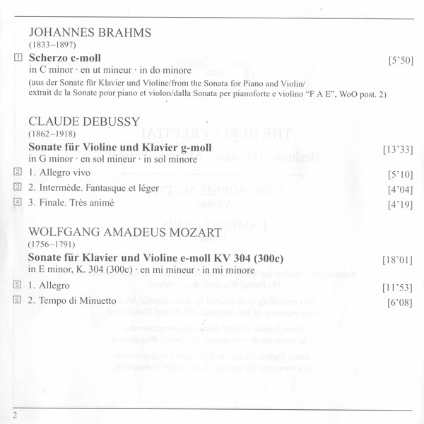 Brahms* • Debussy* • Franck* • Mozart* - Anne-Sophie Mutter, Lambert Orkis-2
