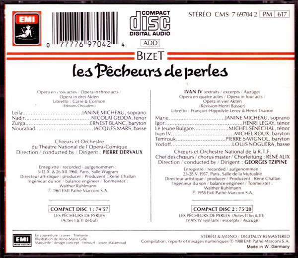 Bizet* : Micheau*, Gedda*, Blanc*, Choeurs et Orchestre Du Théâtre National De L'Opéra-Comique*, P.Dervaux*-1