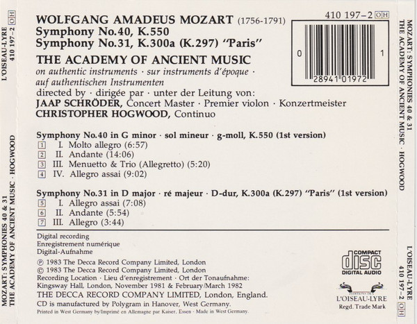 Mozart* - The Academy Of Ancient Music • Jaap Schröder • Christopher Hogwood-1