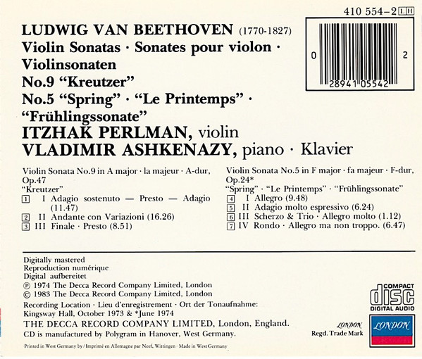 Beethoven* - Perlman*, Ashkenazy*-1