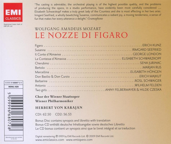Mozart* - Elisabeth Schwarzkopf, Irmgard Seefried, Sena Jurinac, Erich Kunz, George London (2), Chor Der Wiener Staatsoper*, Wiener Philharmoniker, Herbert von Karajan-1