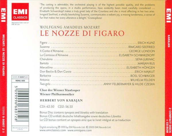 Mozart* - Elisabeth Schwarzkopf, Irmgard Seefried, Sena Jurinac, Erich Kunz, George London (2), Chor Der Wiener Staatsoper*, Wiener Philharmoniker, Herbert von Karajan-2