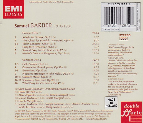 Barber* - Elmar Oliveira, St Louis Symphony Orchestra*, Leonard Slatkin-1