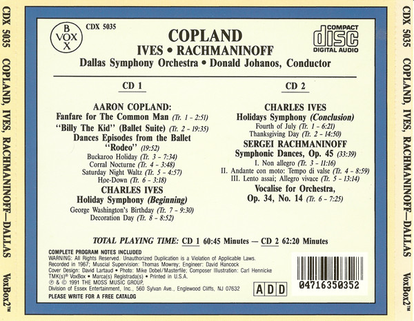 Dallas Symphony Orchestra, Donald Johanos, Copland*, Ives*, Rachmaninoff*-1