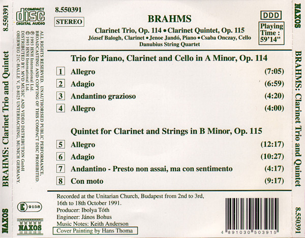 Brahms* - József Balogh (2), Jenoe Jandó*, Csaba Onczay, Danubius String Quartet-1