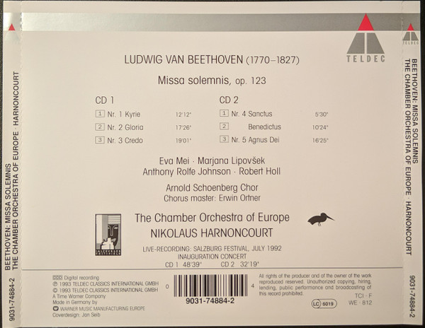 Beethoven* - Mei* • Lipovšek* • Rolfe Johnson* • Holl* • Arnold Schoenberg Chor, The Chamber Orchestra Of Europe, Nikolaus Harnoncourt-1
