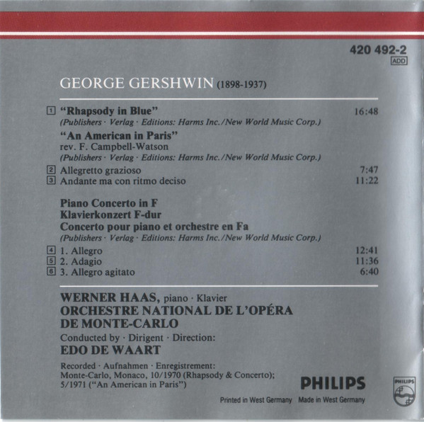 Gershwin* - Werner Haas, Orchestre National De L'Opéra De Monte-Carlo, Edo de Waart-1