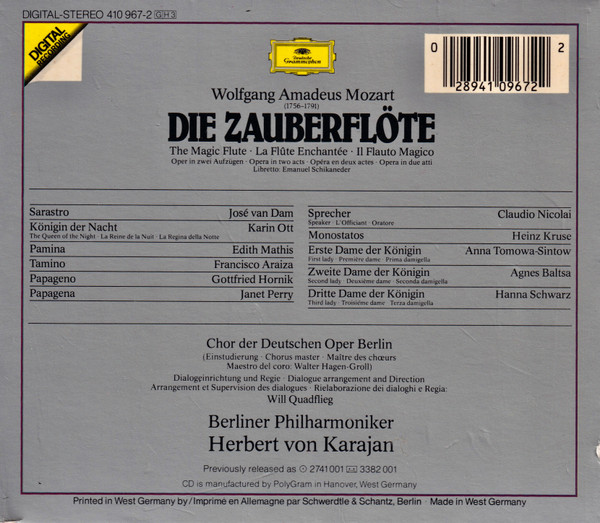 Mozart*, Karajan*, Edith Mathis, Karin Ott, Janet Perry, Anna Tomowa-Sintow, Agnes Baltsa, Hanna Schwarz, Francisco Araiza, Gottfried Hornik, José van Dam, Chor der Deutschen Oper Berlin, Berliner Philharmoniker, Karajan*-1