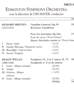 Britten*, Willan*, Edmonton Symphony Orchestra, Uri Mayer-2
