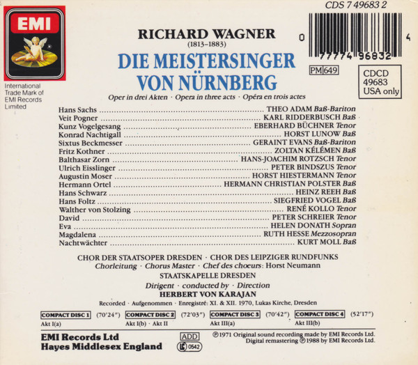 Wagner* - Kollo* · Donath* · Adam* · Evans* · Schreier* · Hesse* · Ridderbusch* · Chor der Staatsoper Dresden · Chor Des Leipziger Rundfunks* · Staatskapelle Dresden · Karajan*-1