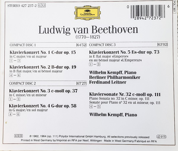 Ludwig van Beethoven, Wilhelm Kempff, Berliner Philharmoniker, Ferdinand Leitner-1