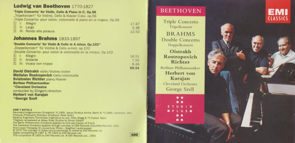 David Oistrach, Mstislav Rostropovich, Sviatoslav Richter, Berliner Philharmoniker, The Cleveland Orchestra, Herbert von Karajan, George Szell / Ludwig van Beethoven / Johannes Brahms-1