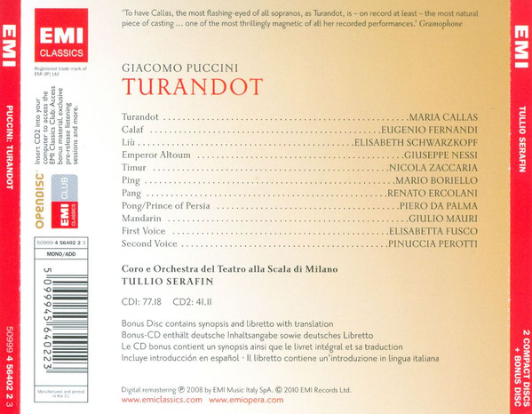 Puccini* / Maria Callas, Elisabeth Schwarzkopf, Eugenio Fernandi, Nicola Zaccaria, Coro* E Orchestra Del Teatro Alla Scala Di Milano*, Tullio Serafin-1