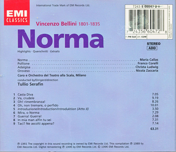 Bellini*, Maria Callas, Franco Corelli, Christa Ludwig, Nicola Zaccaria, Coro* e Orchestra Del Teatro Alla Scala, Tullio Serafin-1