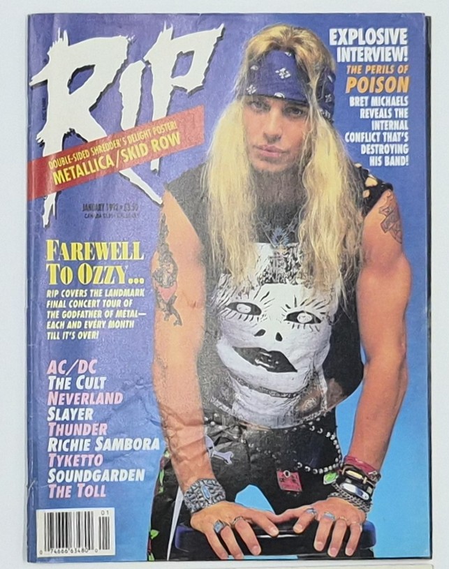 RIP Magazine - JANUARY 1992 - OZZY OSBOURNE, BRET MICHAELS, SKID ROW Centerfold Poster