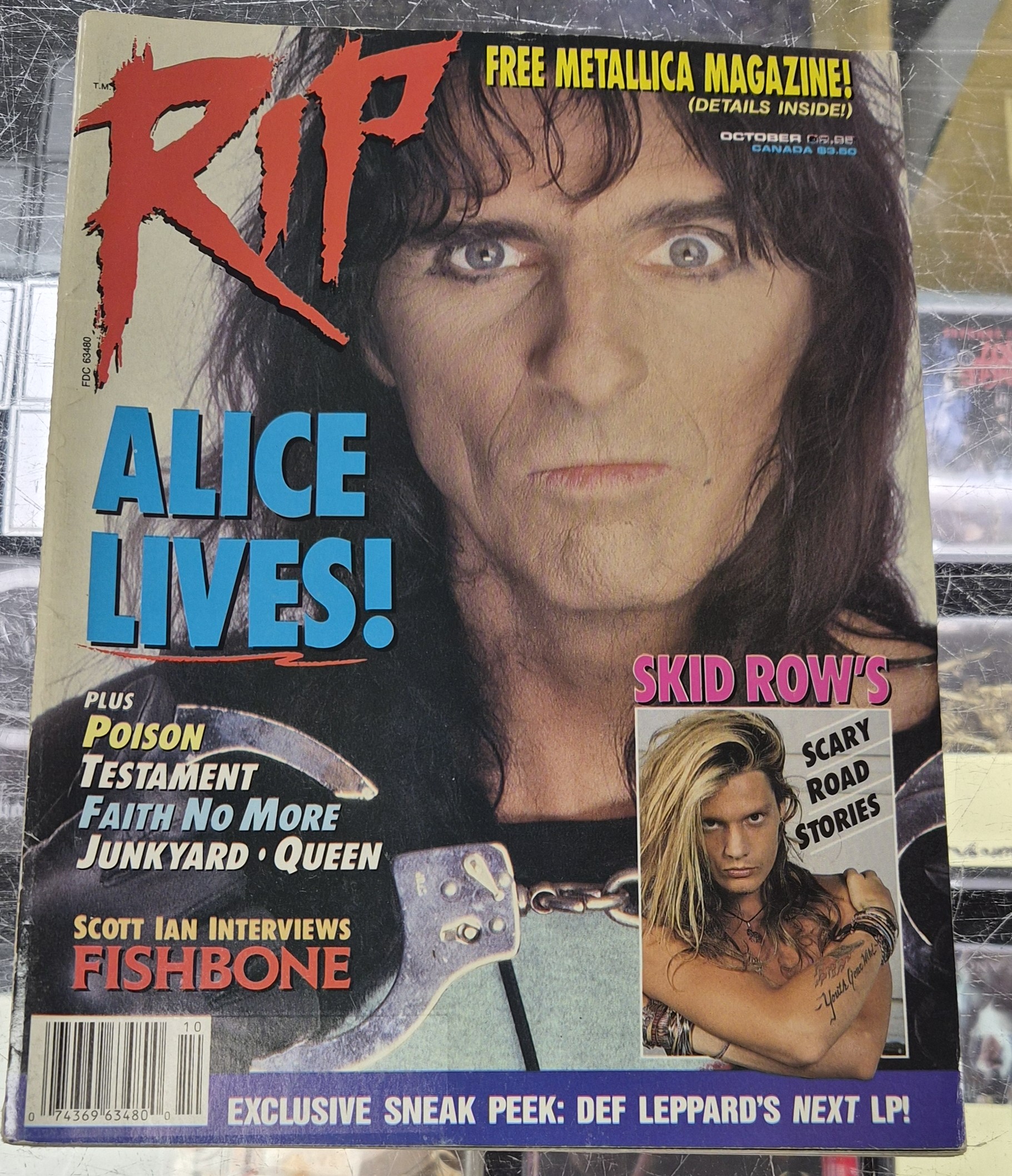 RIP Magazine - OCTOBER 1989 - SKID ROW, FISHBONE, ALICE COOPER Centerfold Poster