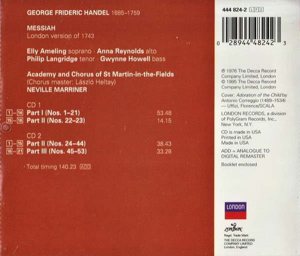Handel* – Ameling* • Reynolds* • Langridge* • Howell* / Academy* & Chorus Of St Martin-In-The-Fields*, Neville Marriner*-1